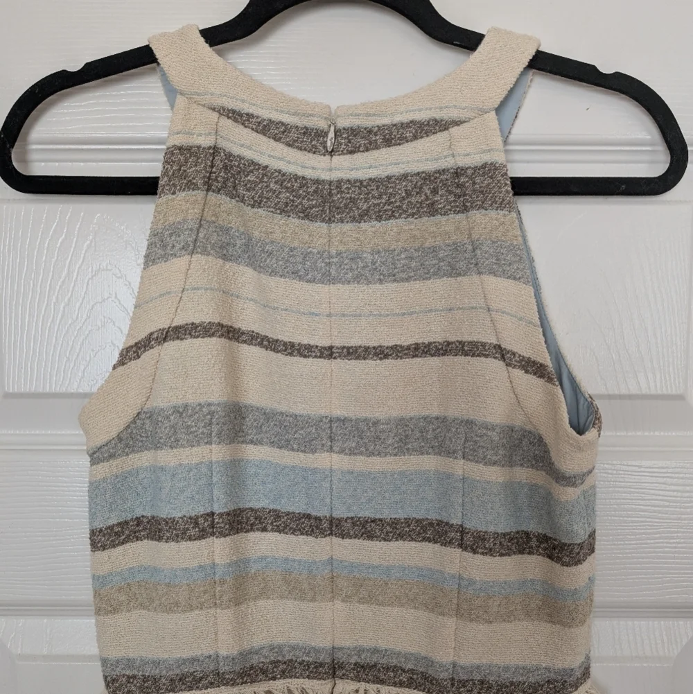 TORY BURCH Sleeveless Striped Fringe Halter Dress